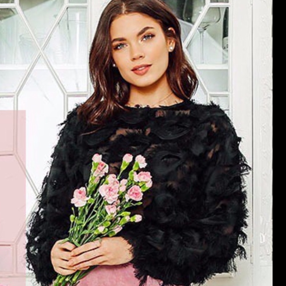 🏆HP🆕🌹 black mesh 3D gorgeous long sleeve top - Picture 5 of 7